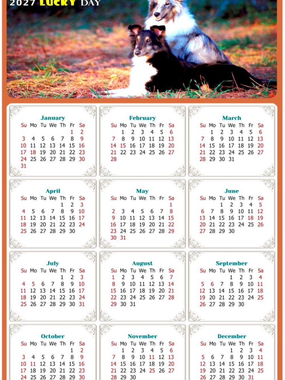2027 Magnetic Calendar - Today is my Lucky Day - Dogs Themed 09 (7 x 10.5)